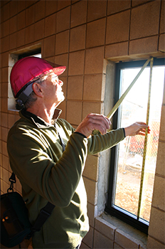 David taking dimensions for the Shalom Hall Windows