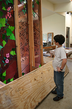Isaac Kort reviews the progress on the sanctuary sidelights in the studio 